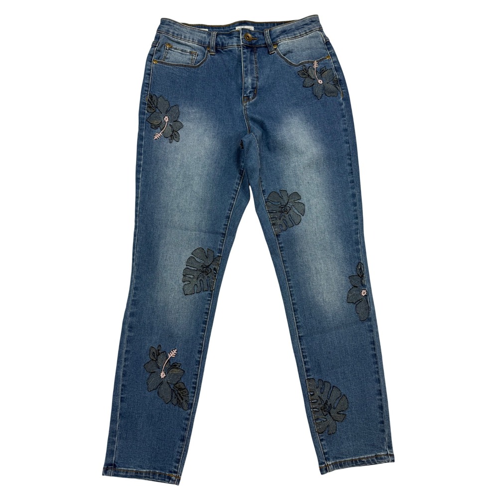 Tribal Jeans Ankle Jegging Womens 8 Blue New Embroidered Tropical Floral Leaf